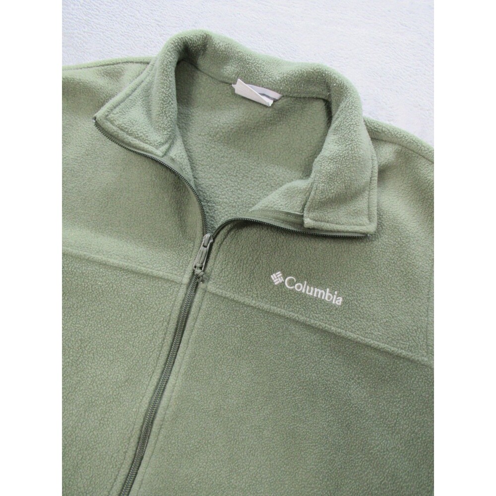 Columbia Fleece Jacket Mens Large Green Full Zip Outdoor Hiking w/ Zip Pockets
